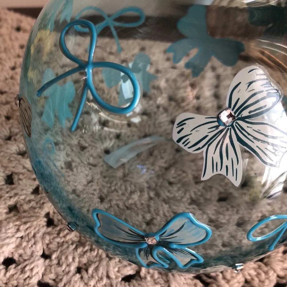 Cupcakes & Cashmere Blue Glass Vase with BOWS and Rhinestones Home Decor